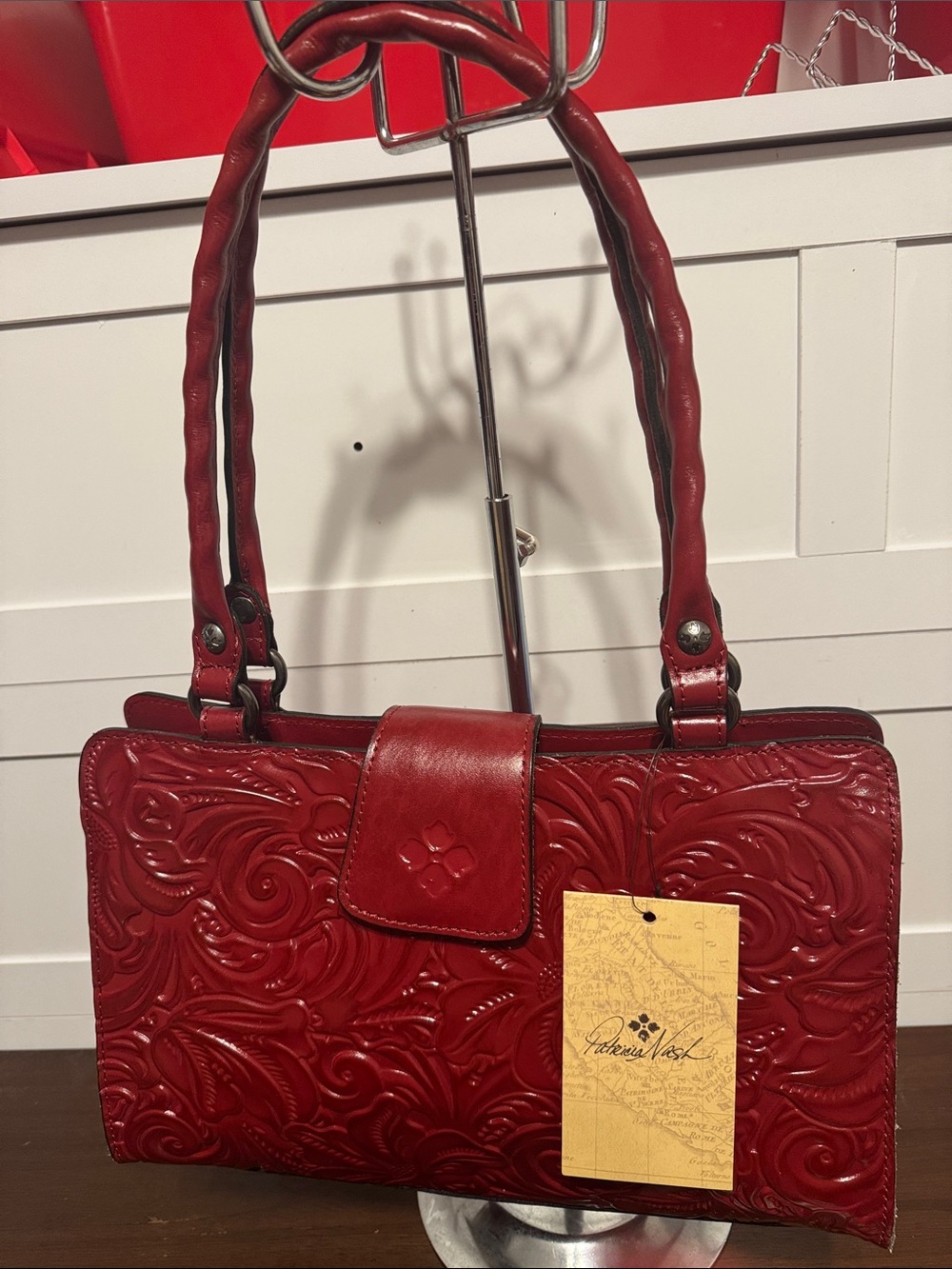 Patricia Nash Red Embossed Leather Shoulder Leather Reinzo Bag